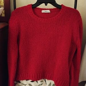 Zara Vibrant Red Crew Neck Sweater